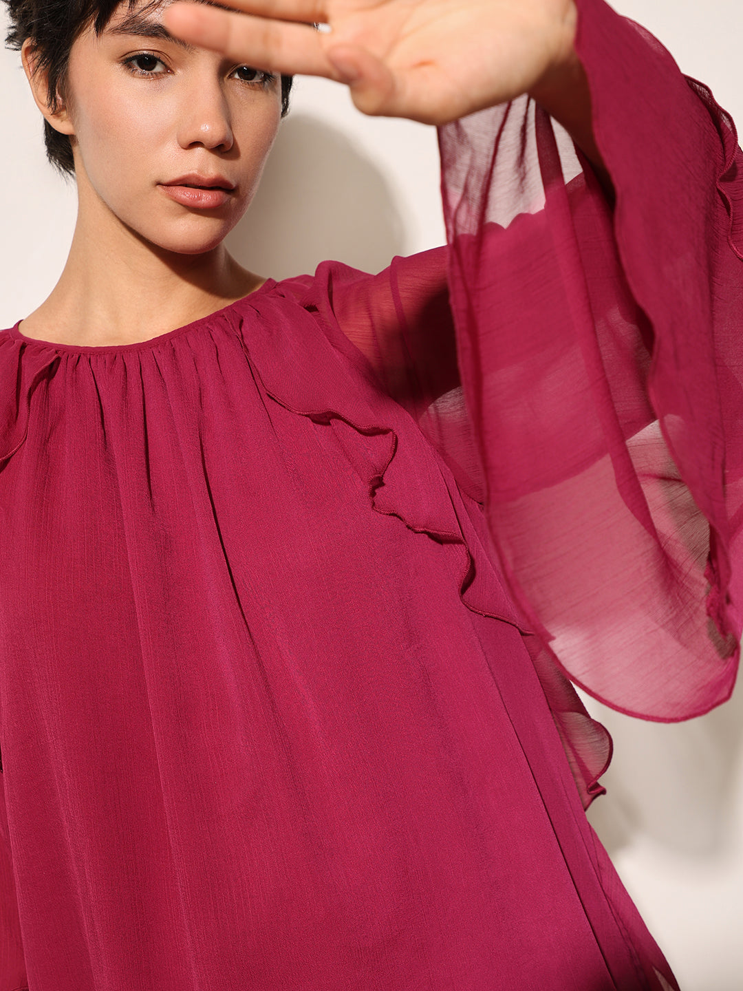 Maroon Sheer Full Sleeves Top