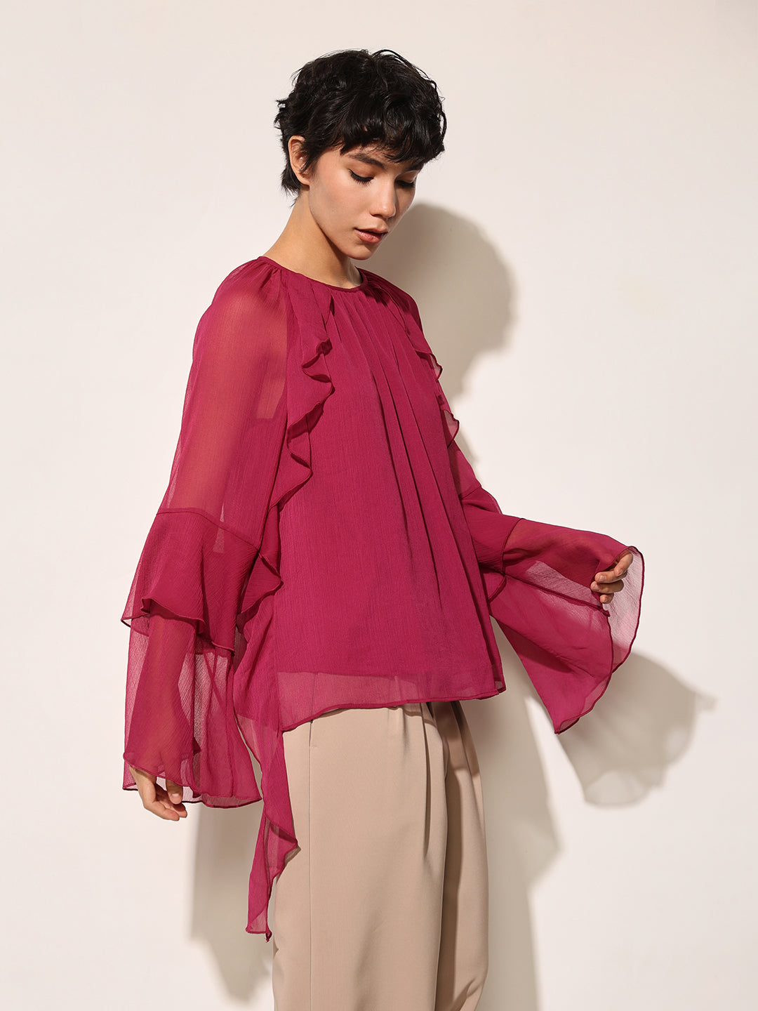 Maroon Sheer Full Sleeves Top