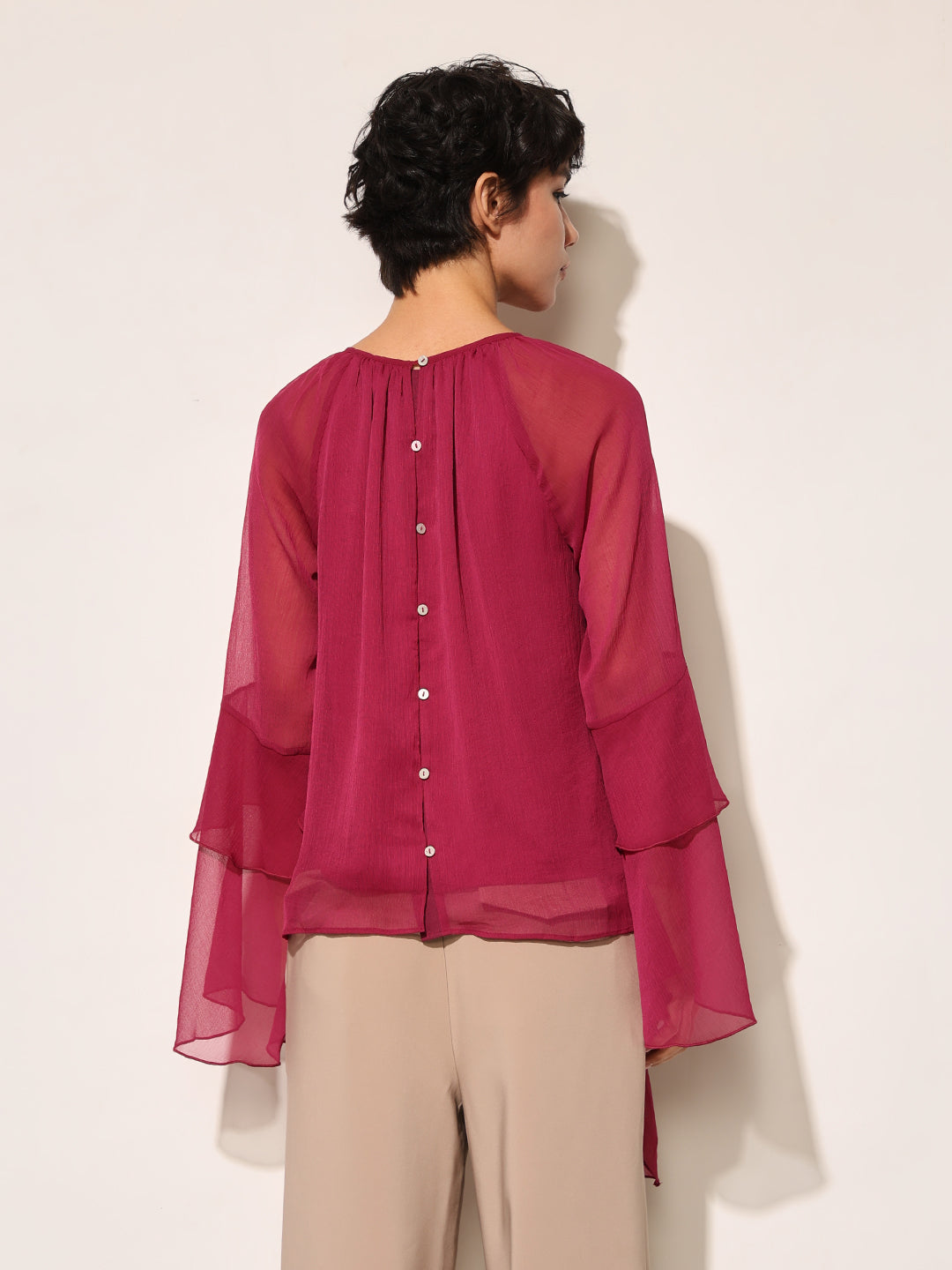 Maroon Sheer Full Sleeves Top