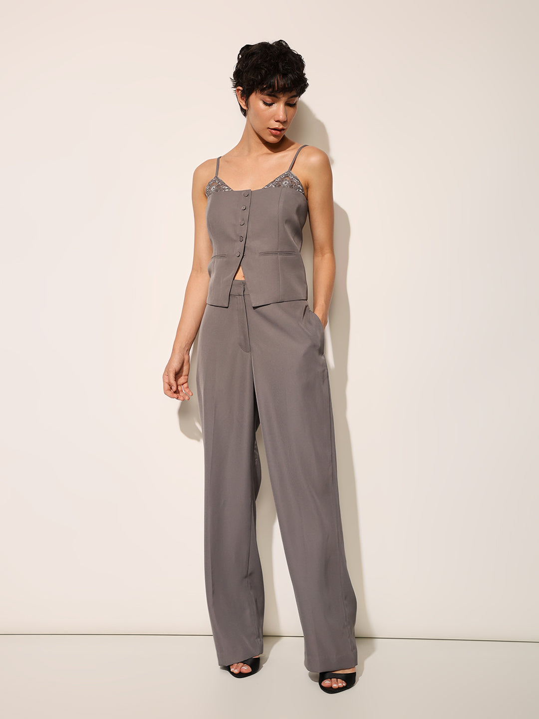 Grey Co-ord Set Strappy Top