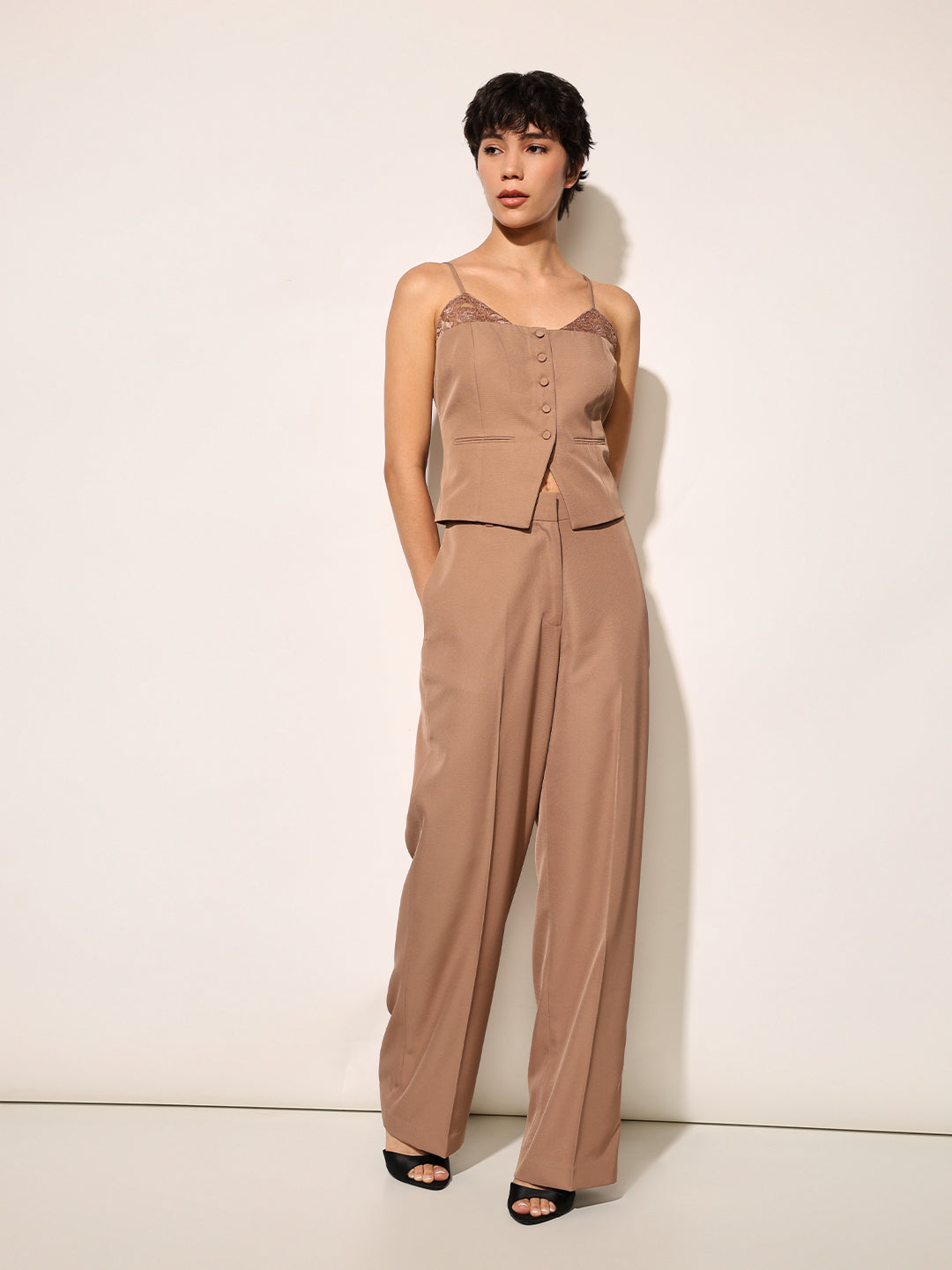 Tan Co-ord Set Strappy Top