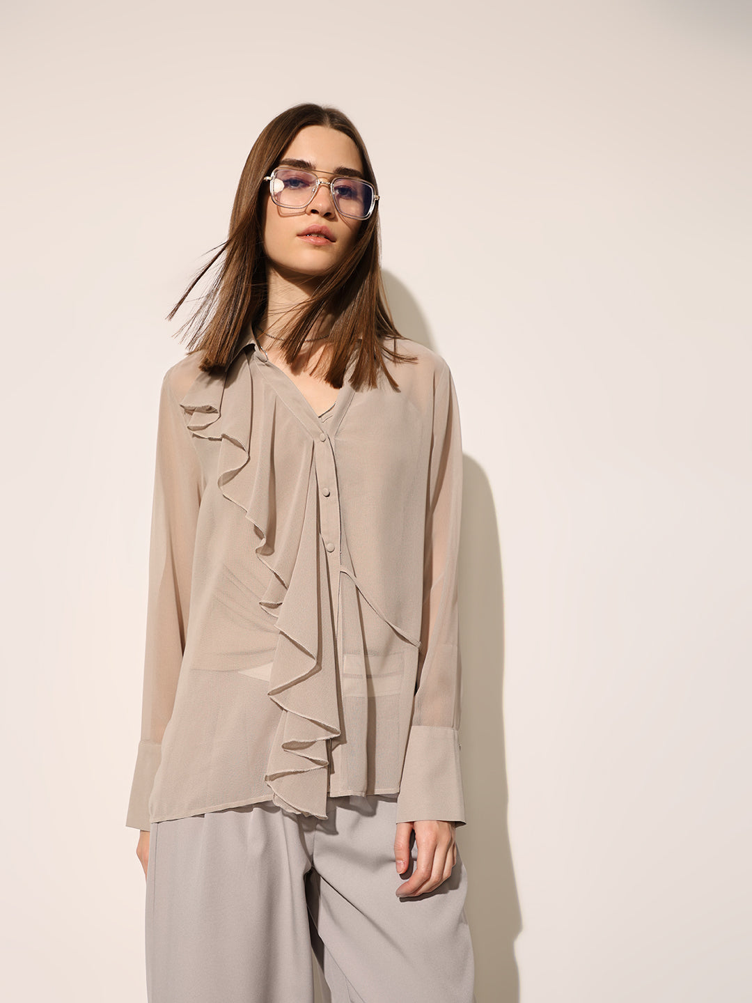 Grey Asymmetric Chiffon Shirt