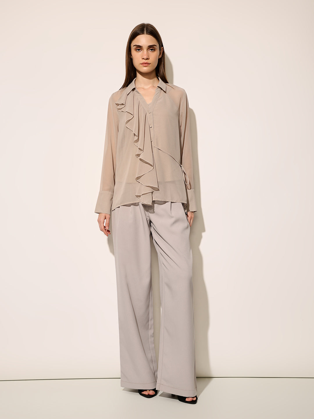 Grey Asymmetric Chiffon Shirt