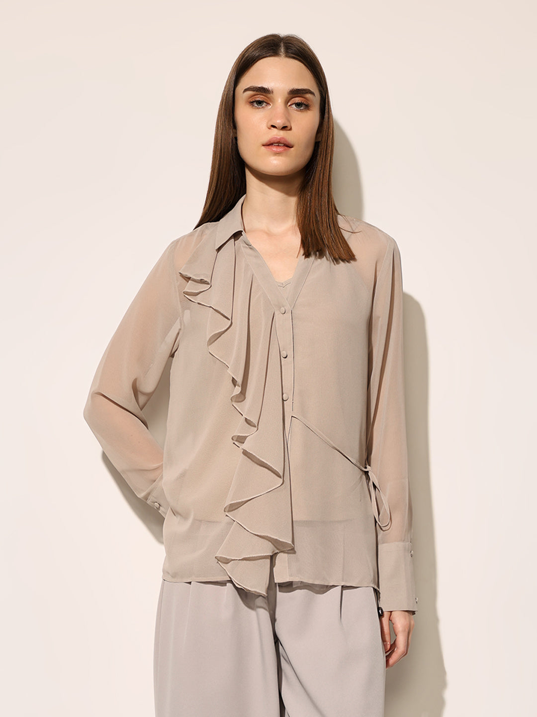 Grey Asymmetric Chiffon Shirt