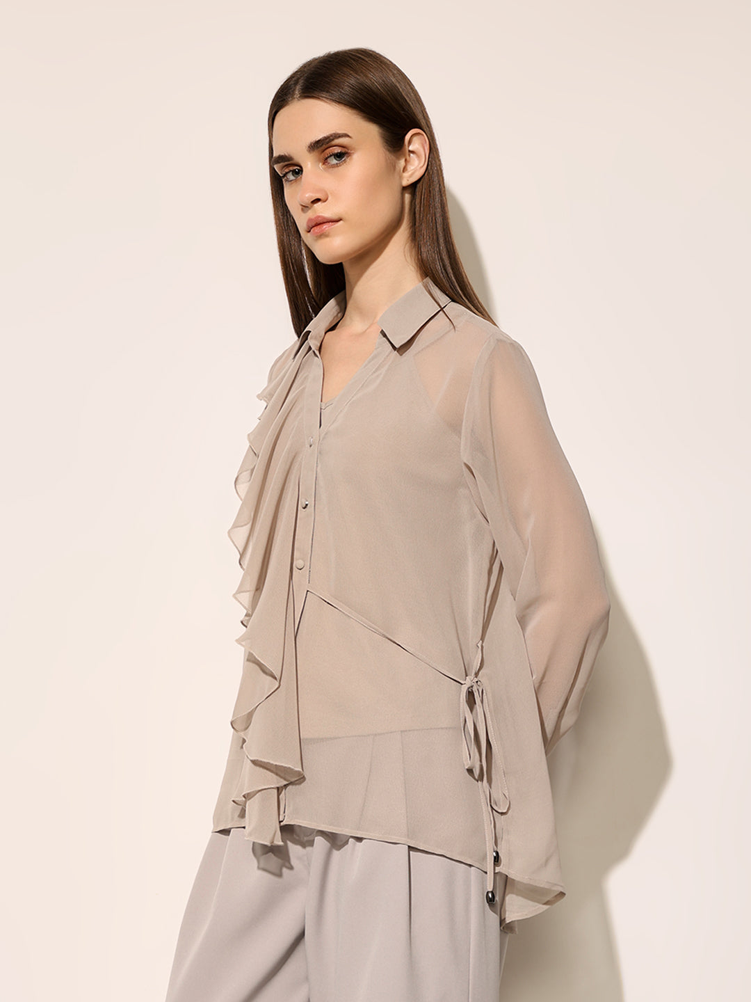 Grey Asymmetric Chiffon Shirt