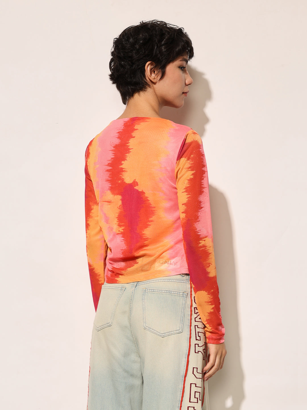 Multi-Colour Printed Cropped Mesh Top