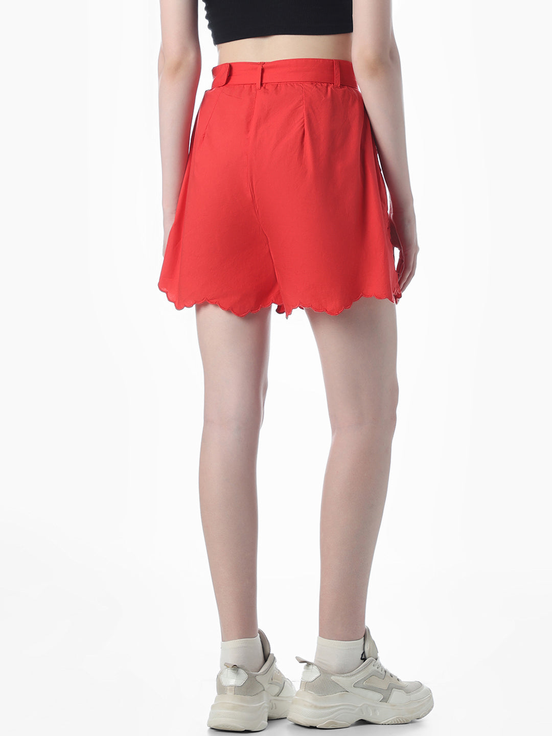 Red Cut-Work Bermuda Shorts
