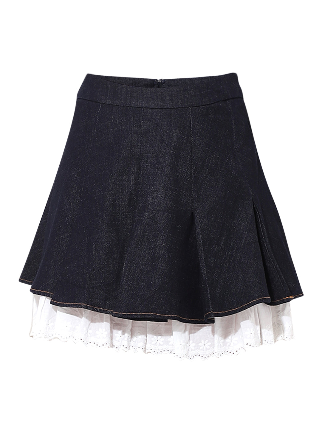 Dark Blue Pleated Denim Skirt