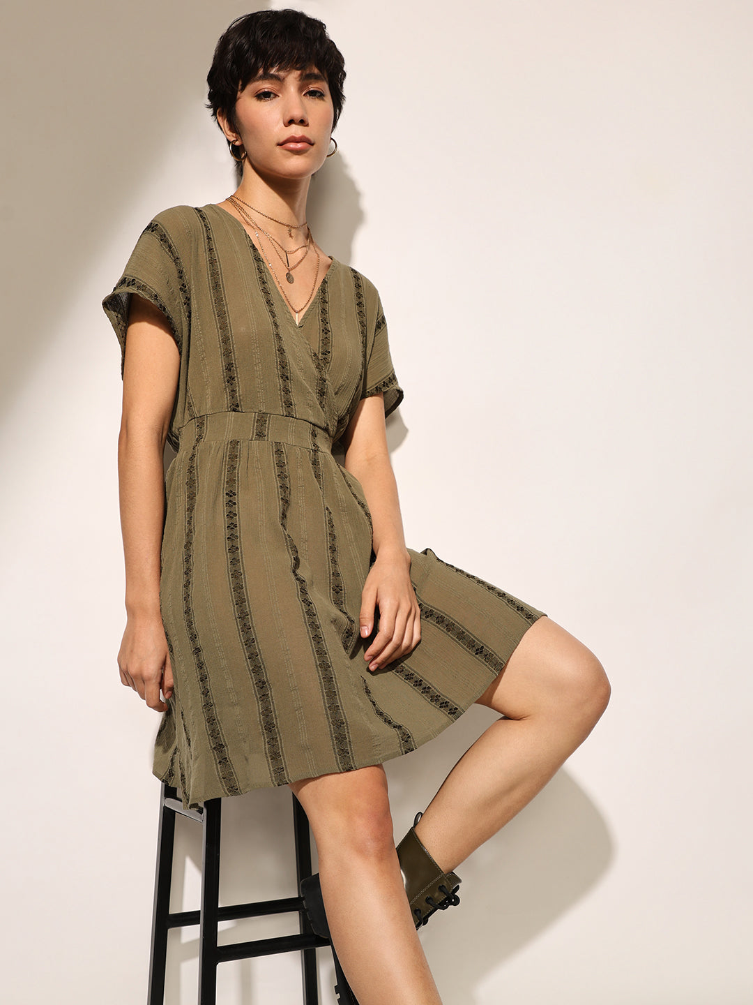 Olive Printed Mini Dress