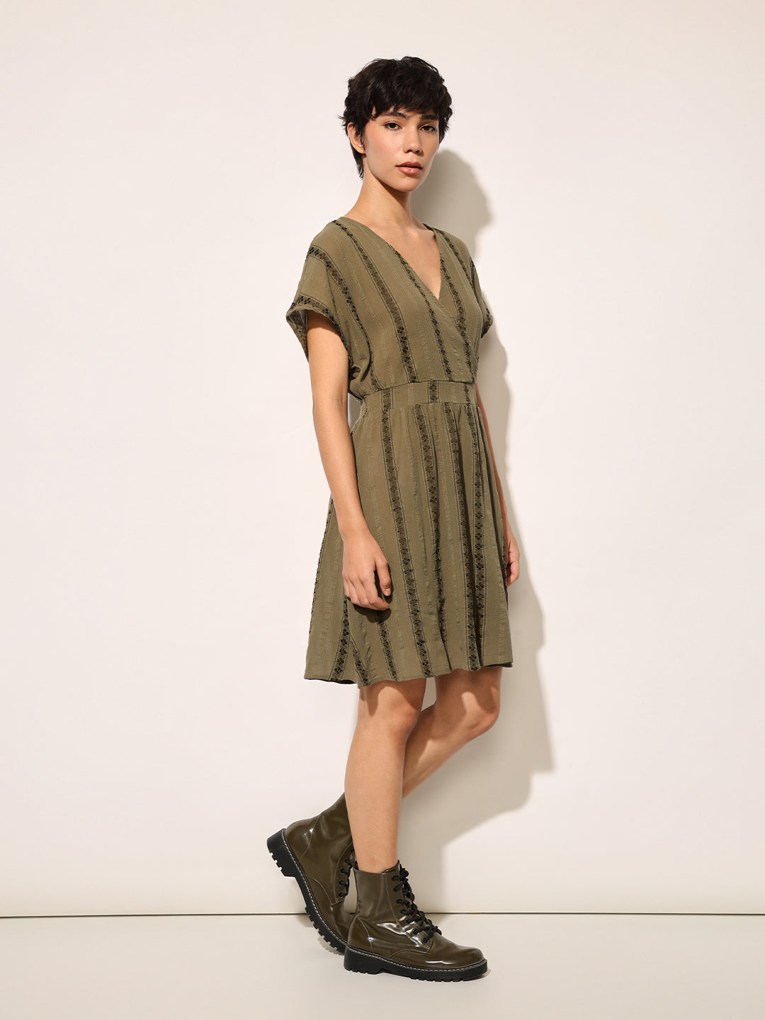 Olive Printed Mini Dress
