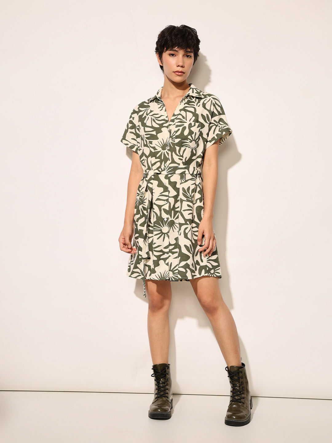 Green Printed Shirt Dress