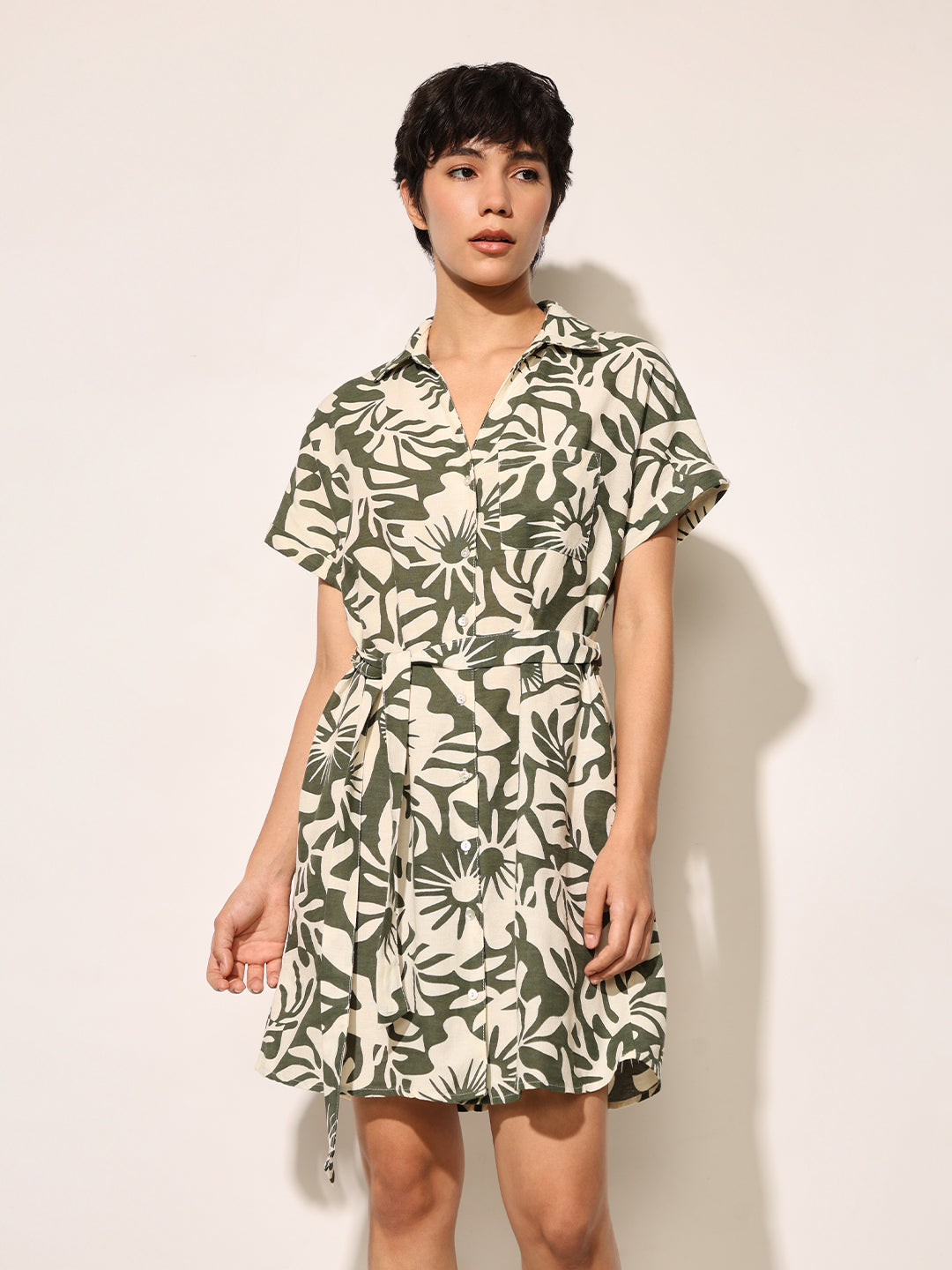 Green Printed Shirt Dress