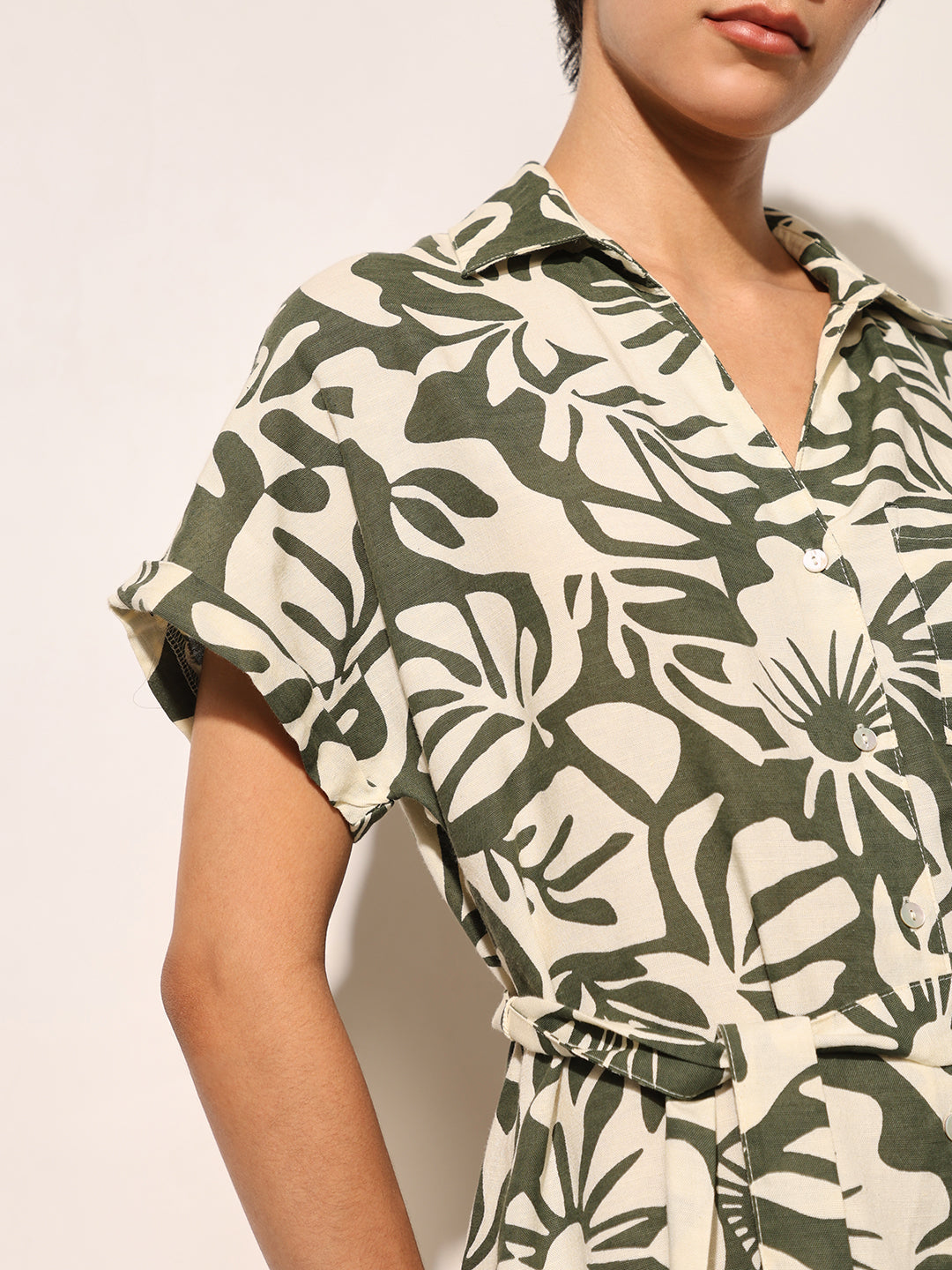 Green Printed Shirt Dress