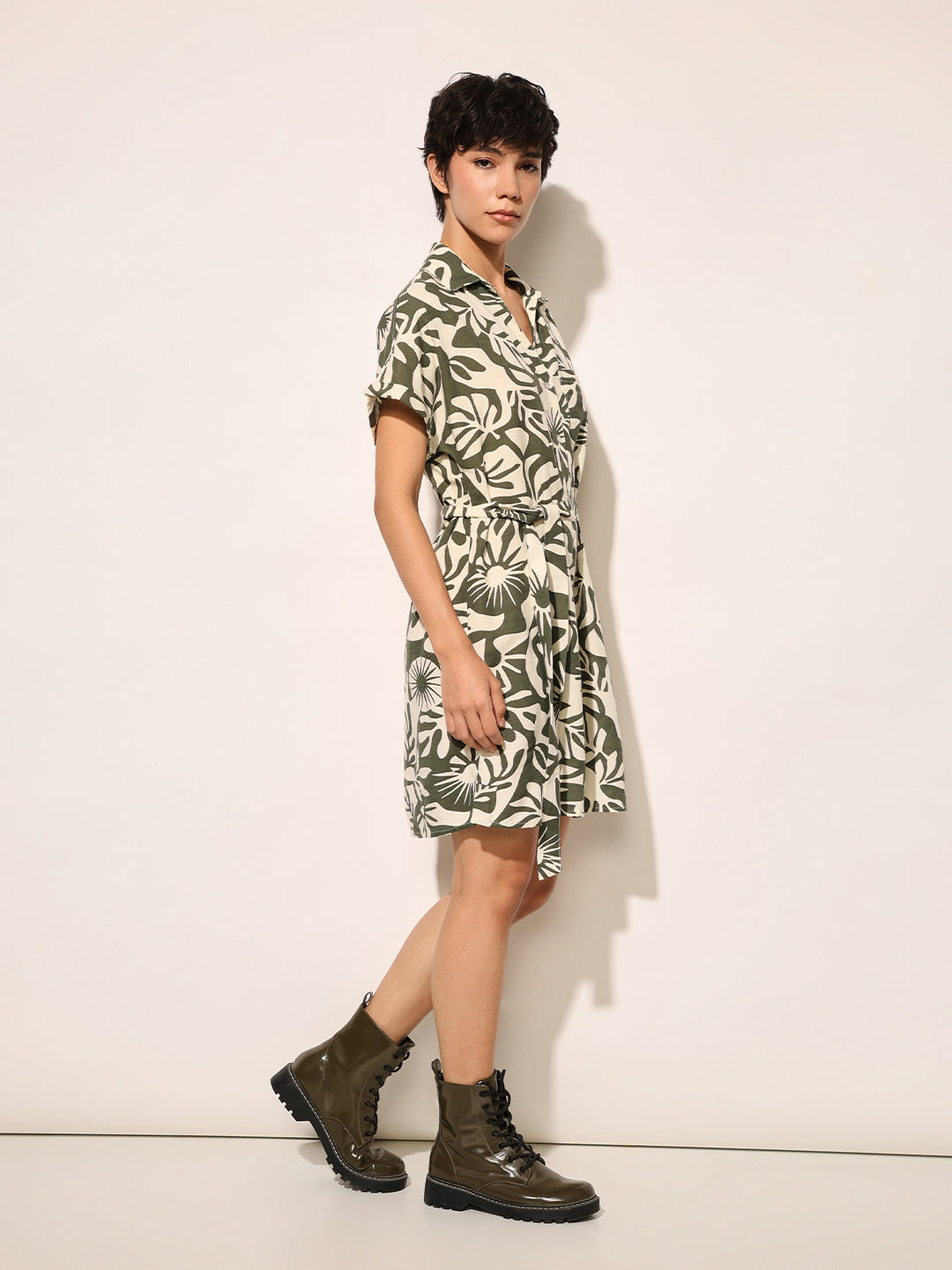 Green Printed Shirt Dress