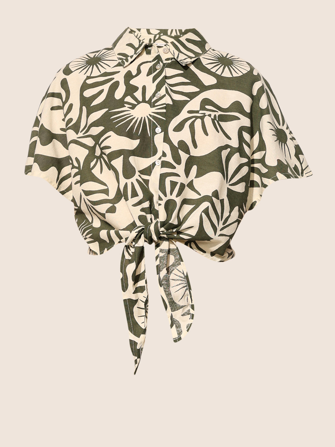 Green Printed Cropped Shirt