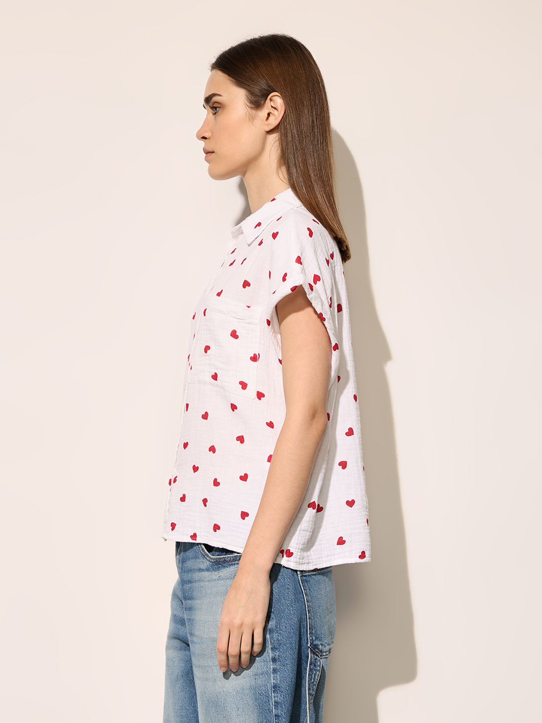 White Heart Print Organic Cotton Shirt
