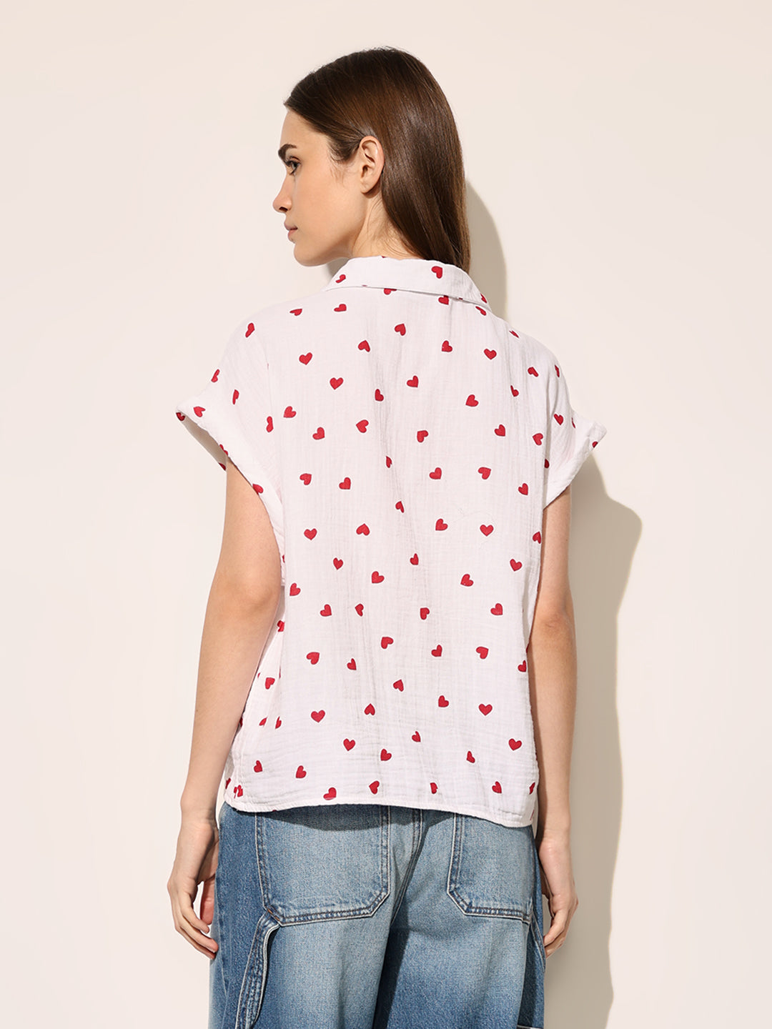 White Heart Print Organic Cotton Shirt