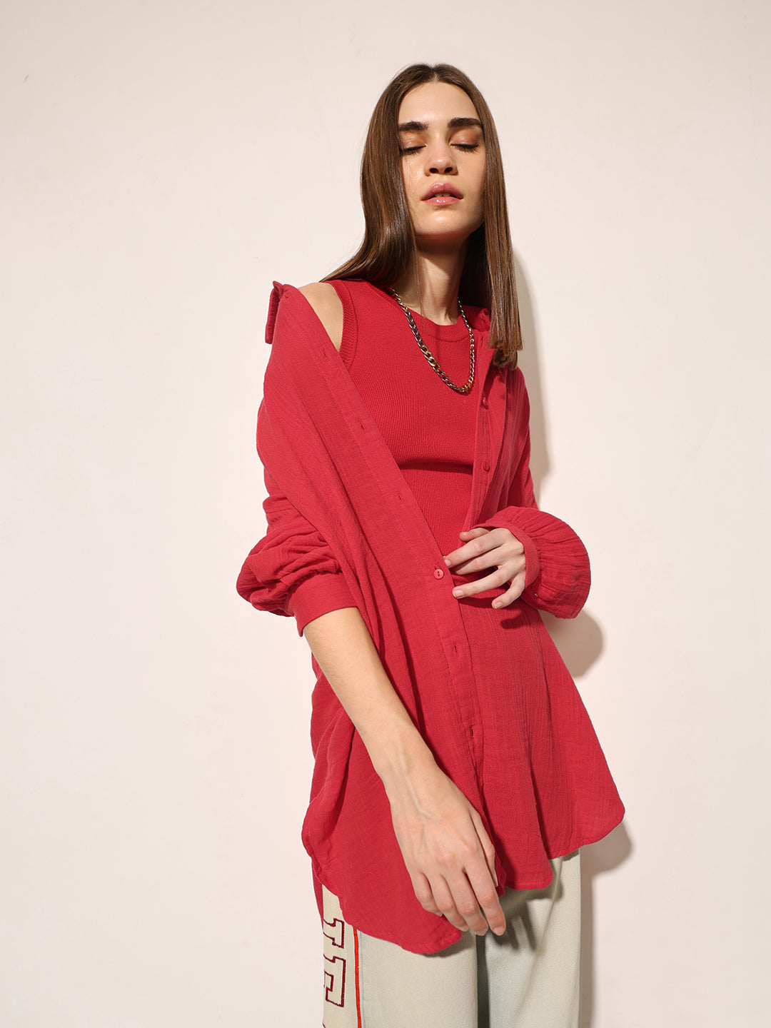 Red Organic Cotton Oversized Shirt
