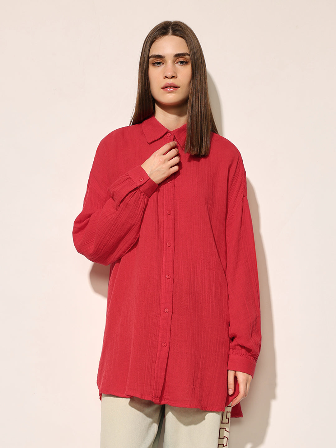 Red Organic Cotton Oversized Shirt