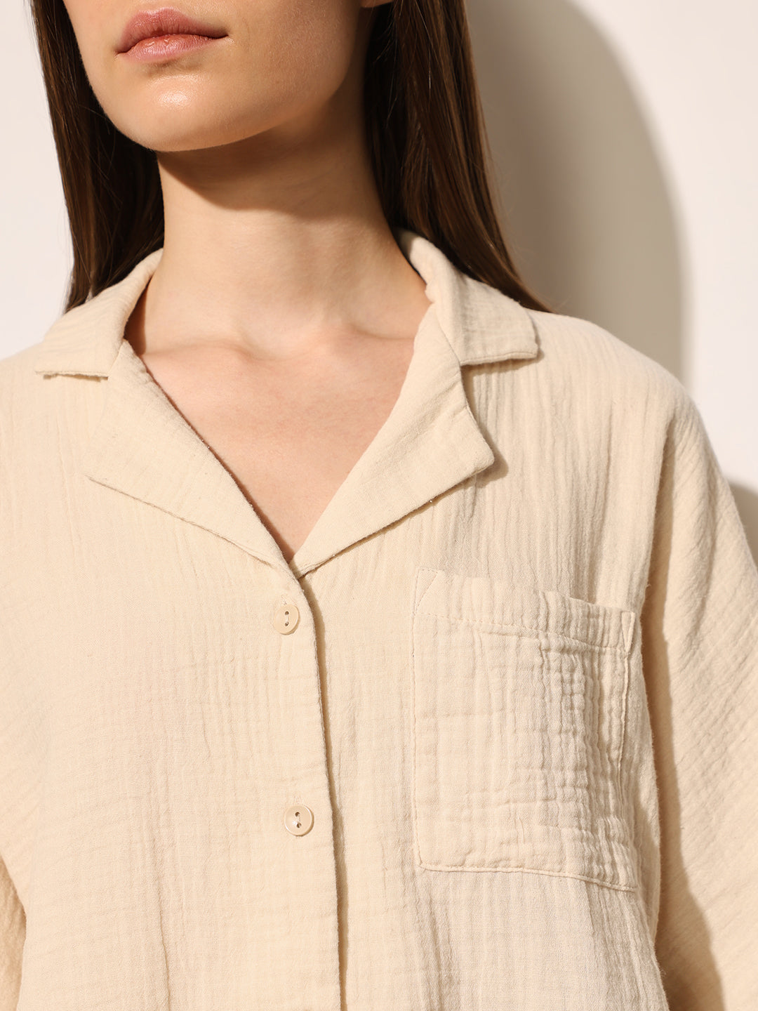 Beige Boxy Fit Cotton Shirt