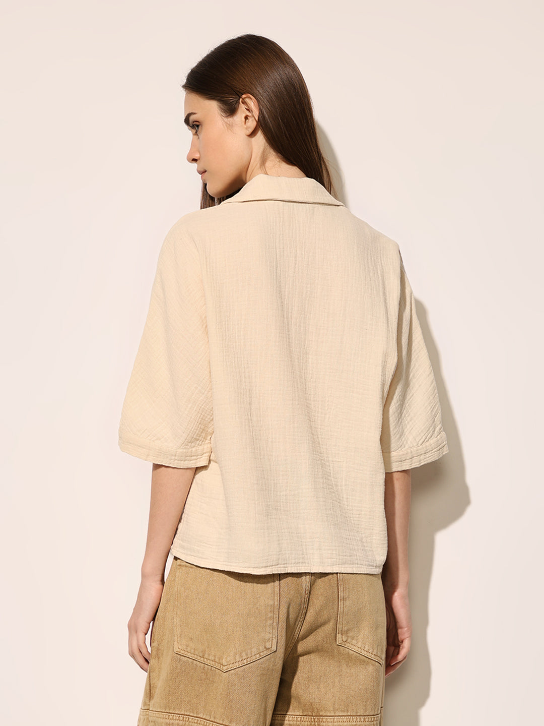 Beige Boxy Fit Cotton Shirt