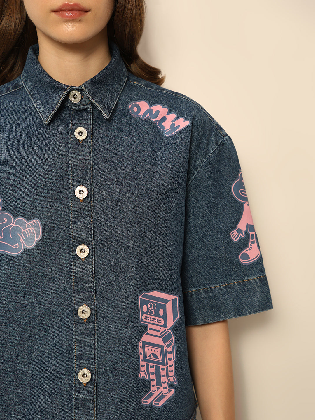 Dirty Pote Blue Printed Denim Shirt
