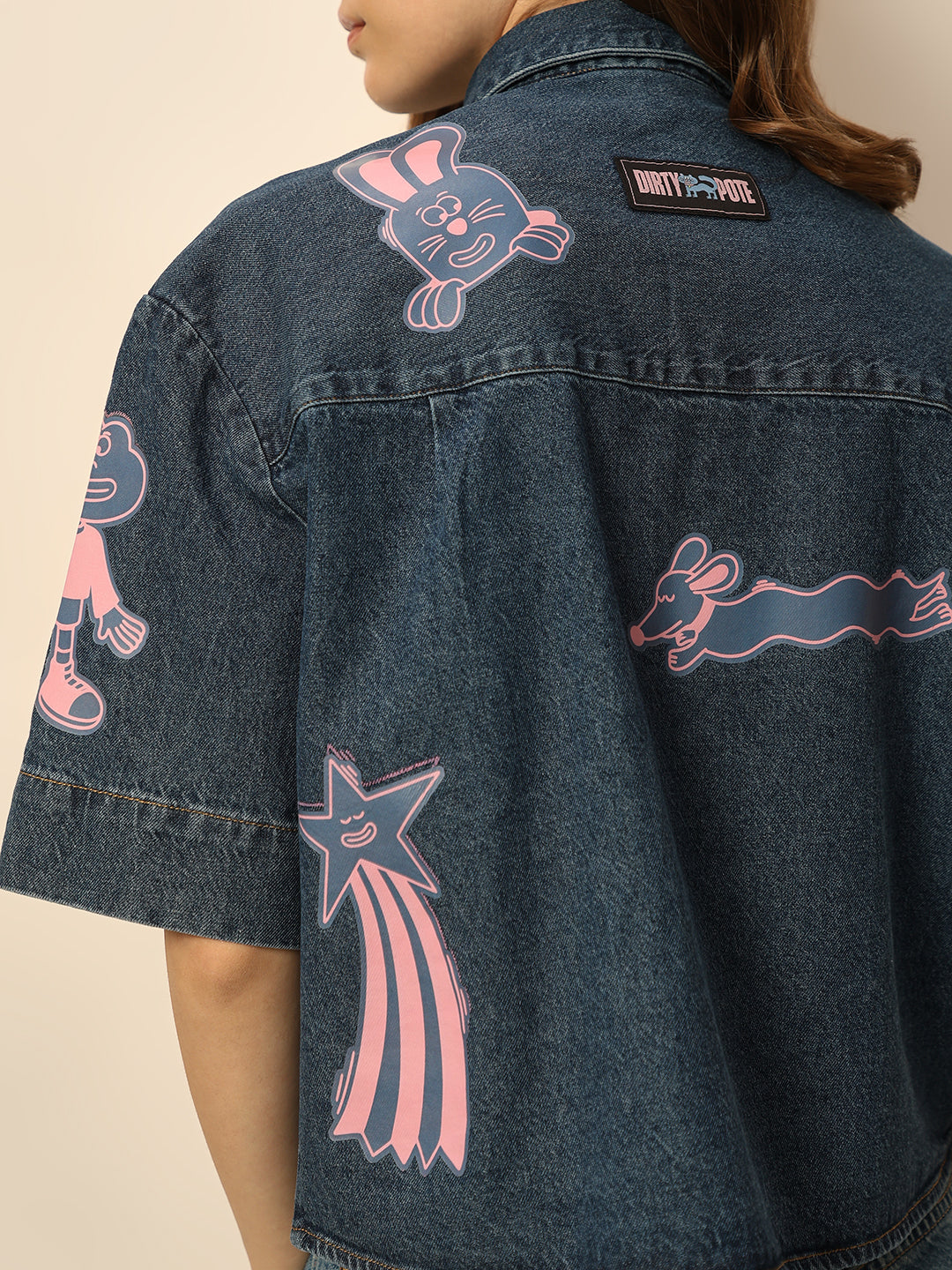 Dirty Pote Blue Printed Denim Shirt