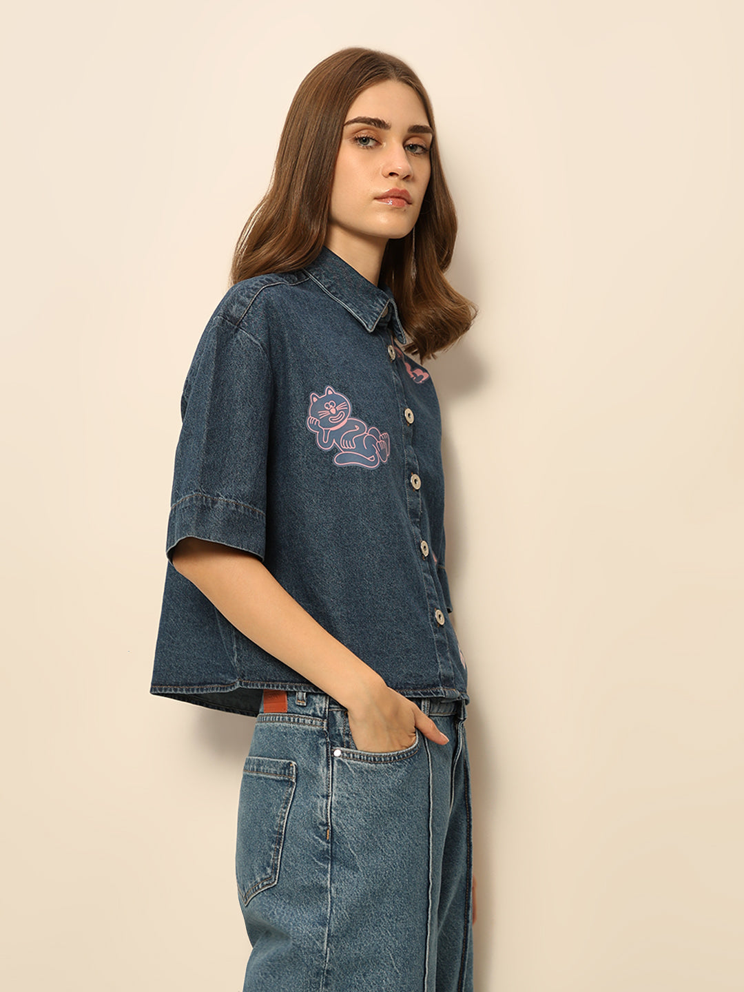 Dirty Pote Blue Printed Denim Shirt