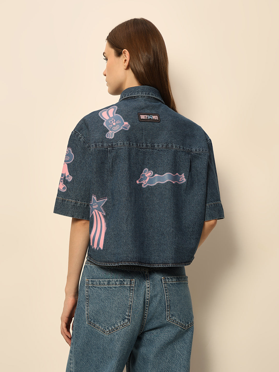 Dirty Pote Blue Printed Denim Shirt