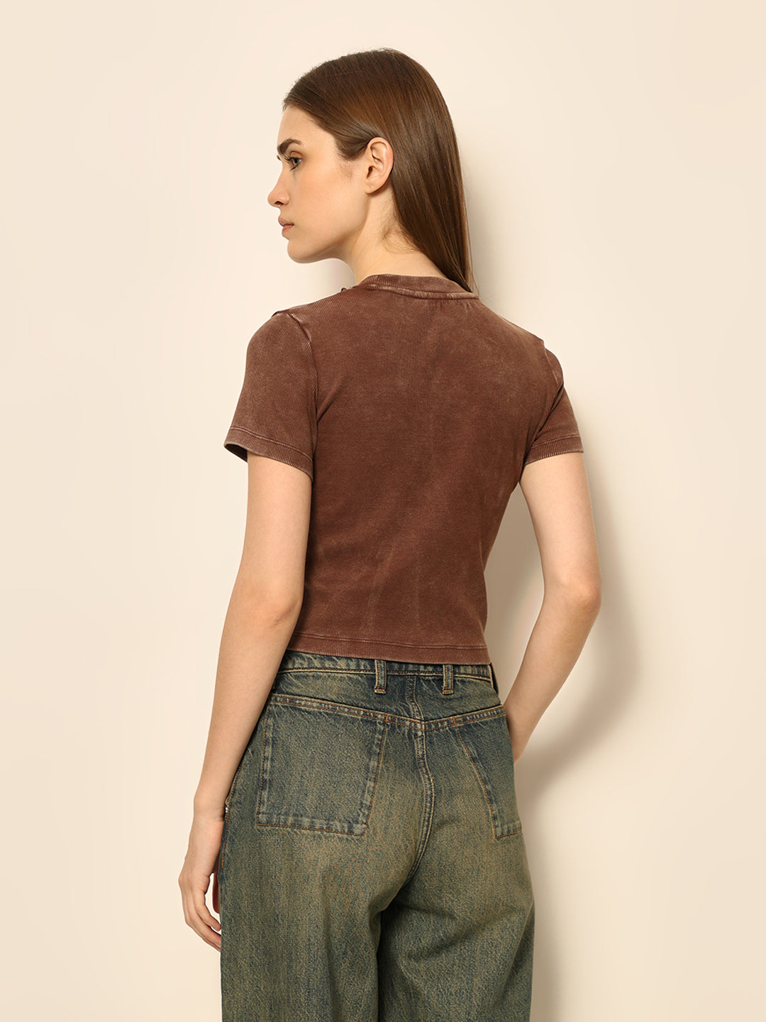 Dirty Pote Brown Embellished Crop T-shirt