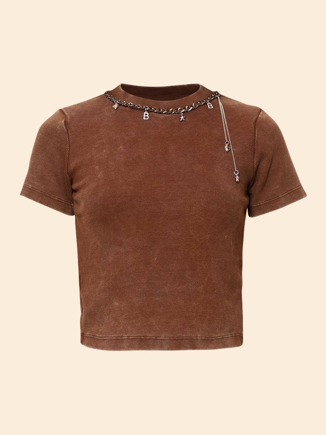 Dirty Pote Brown Embellished Crop T-shirt