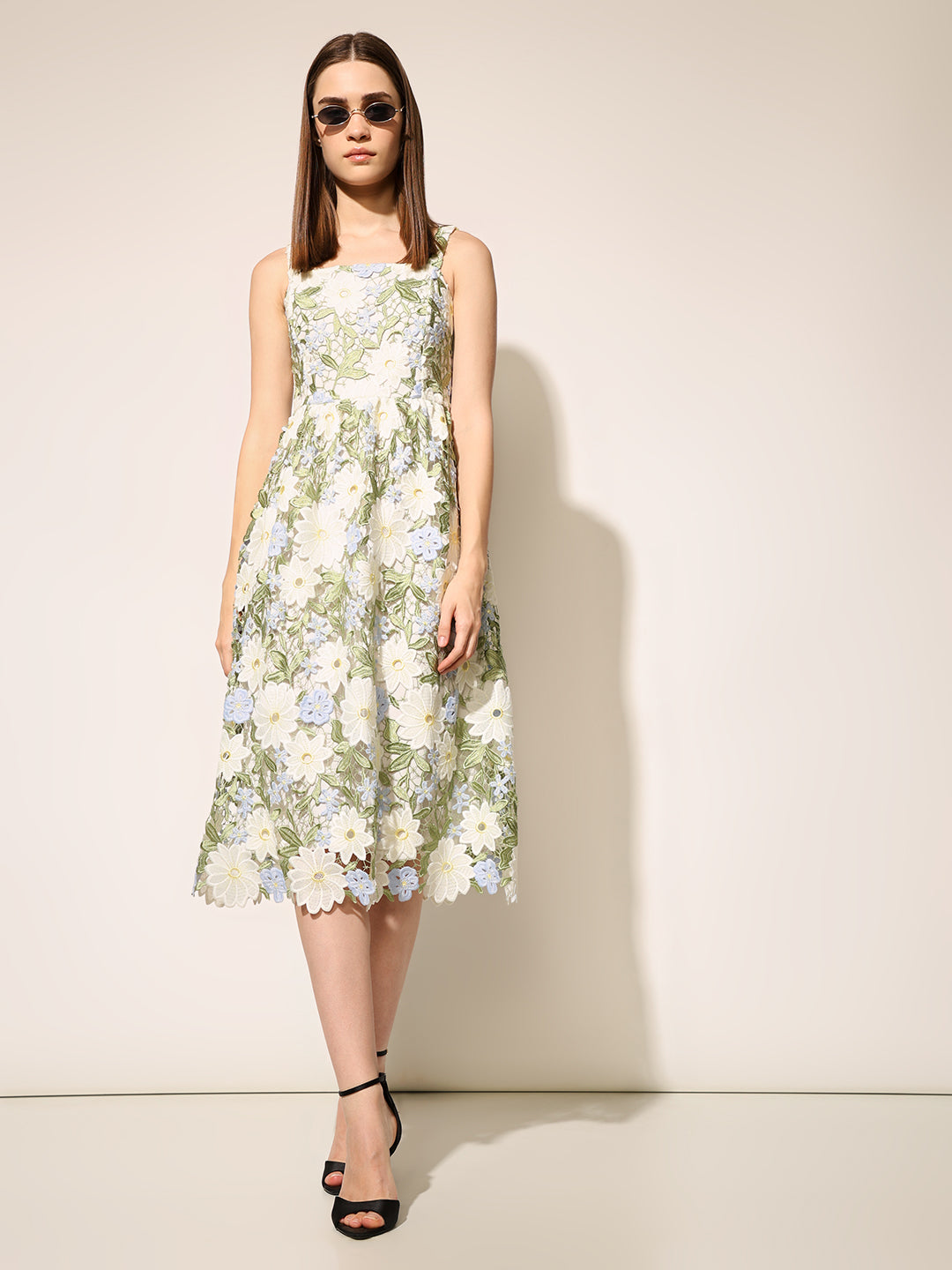Green Floral Applique Lace Dress