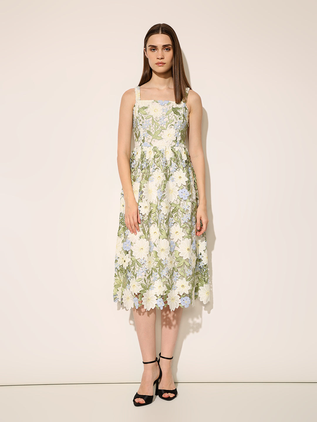 Green Floral Applique Lace Dress