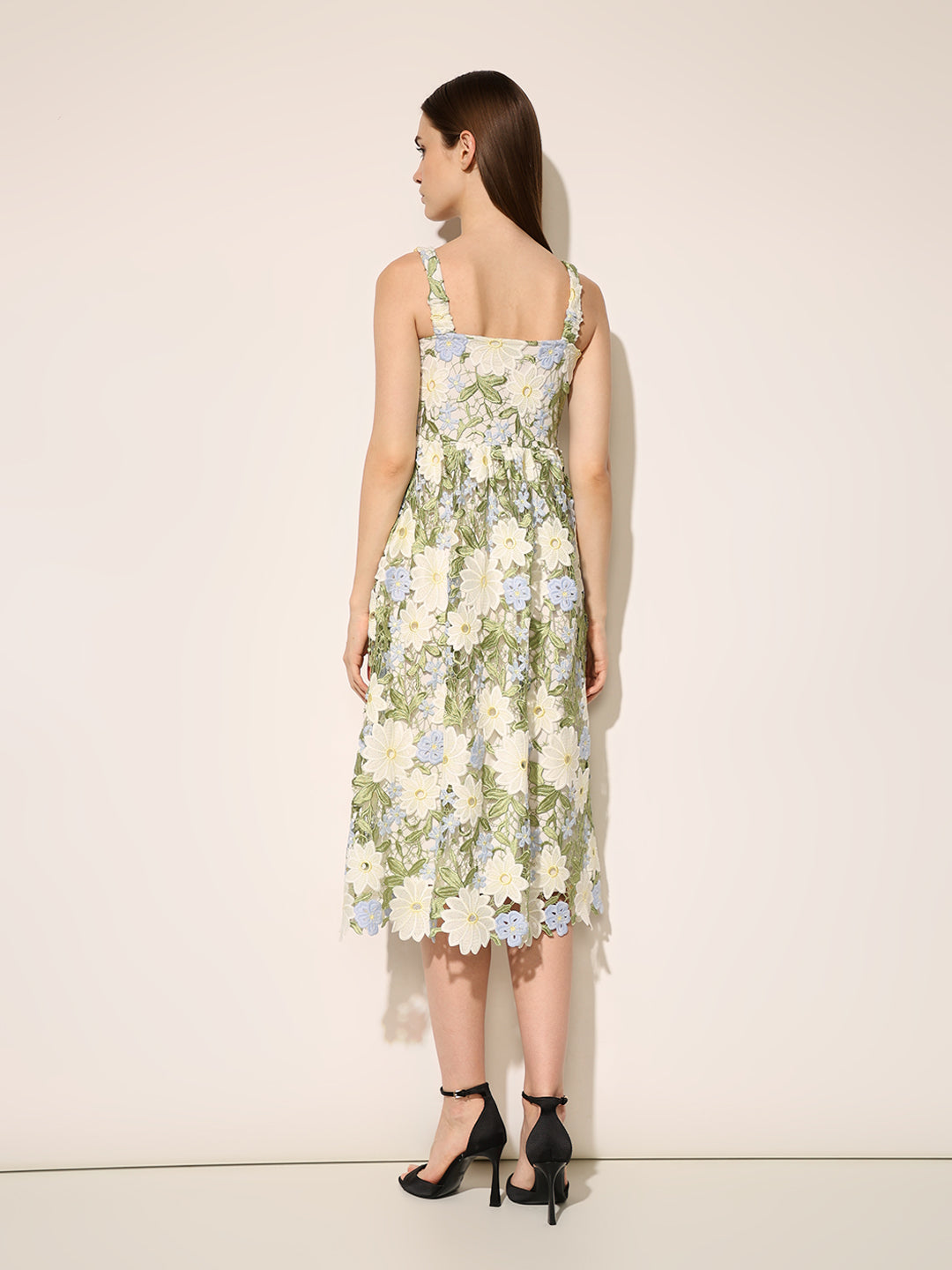 Green Floral Applique Lace Dress