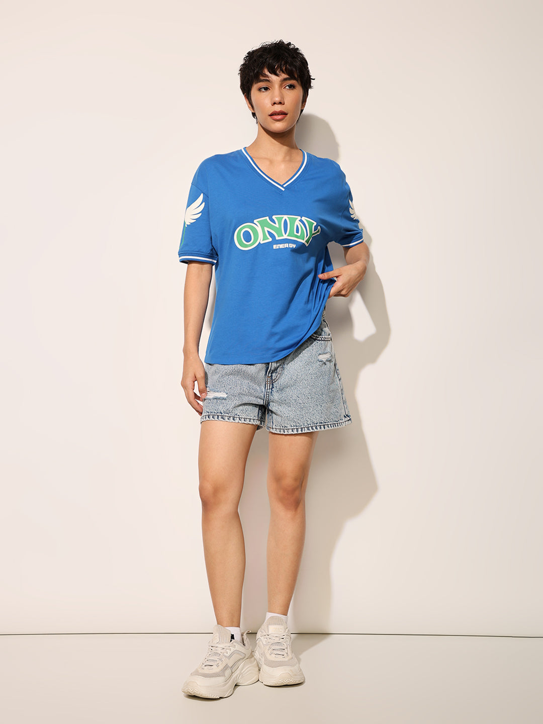 Blue Cotton Printed T-shirt