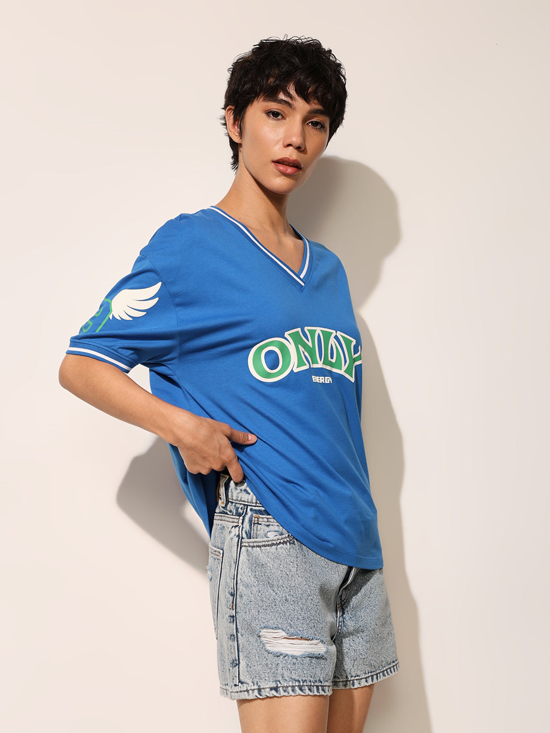 Blue Cotton Printed T-shirt