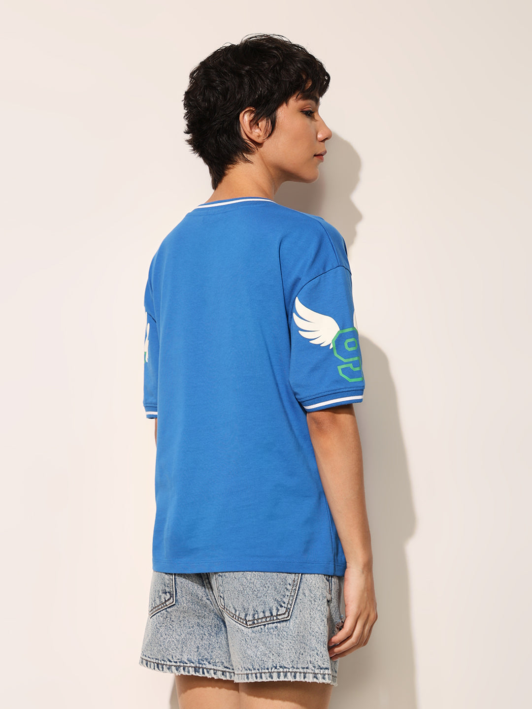 Blue Cotton Printed T-shirt