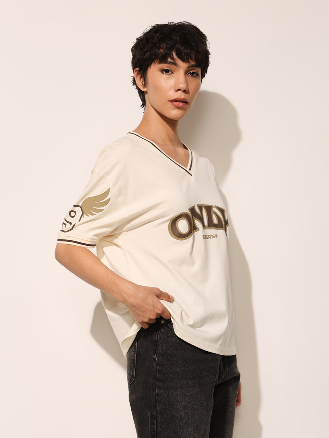 Off-White Cotton Printed T-shirt