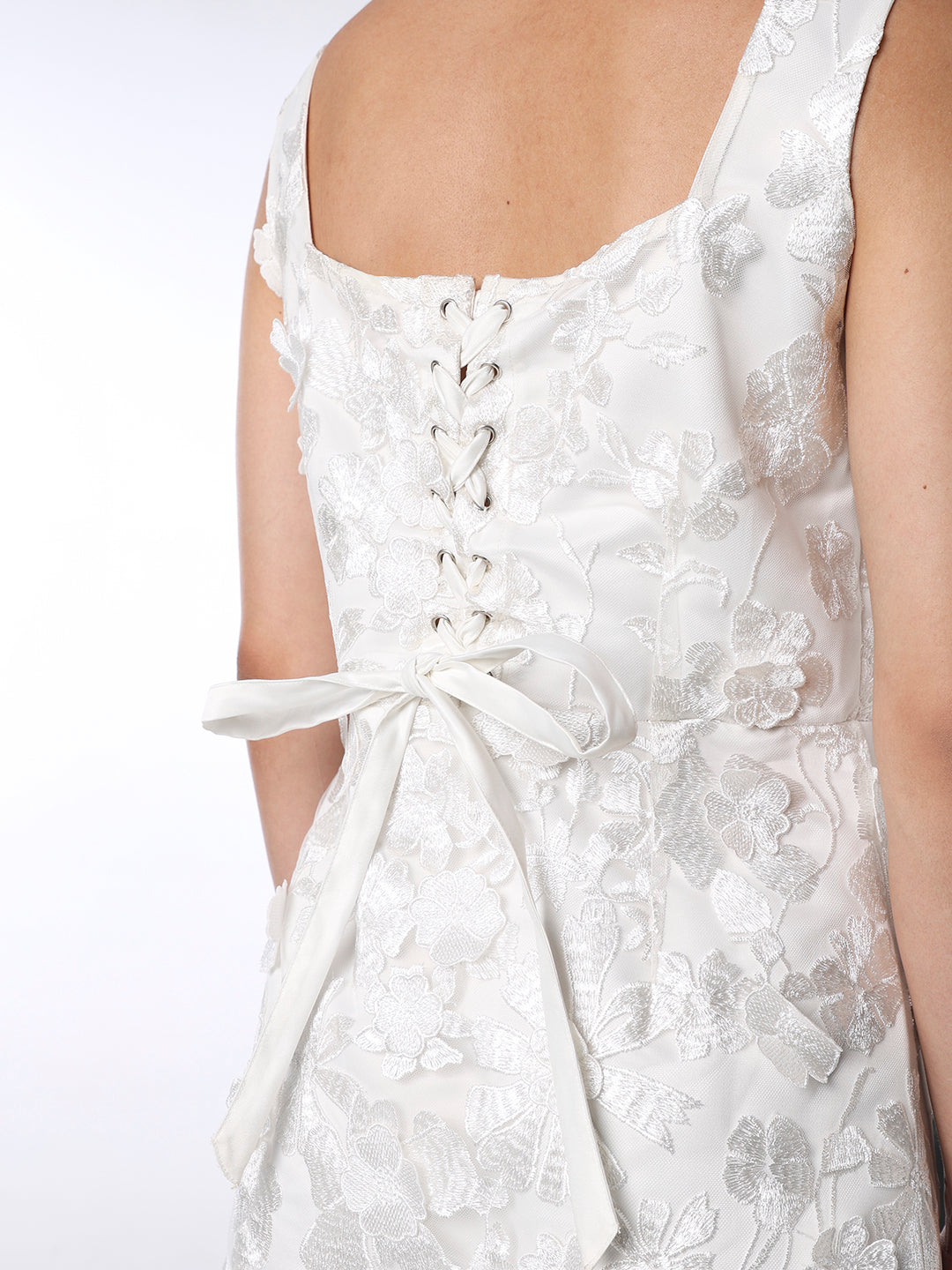 White Floral Embroidered Mini Dress