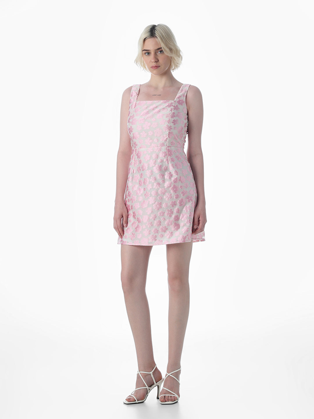 Pink Floral Jacquard Mini Dress