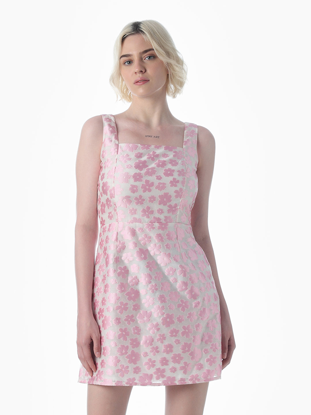Pink Floral Jacquard Mini Dress