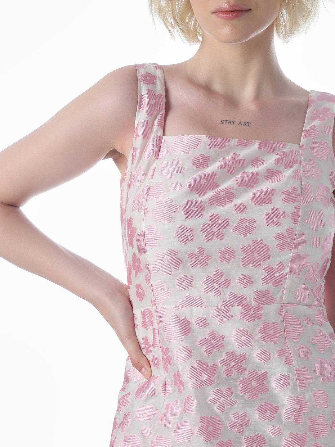 Pink Floral Jacquard Mini Dress