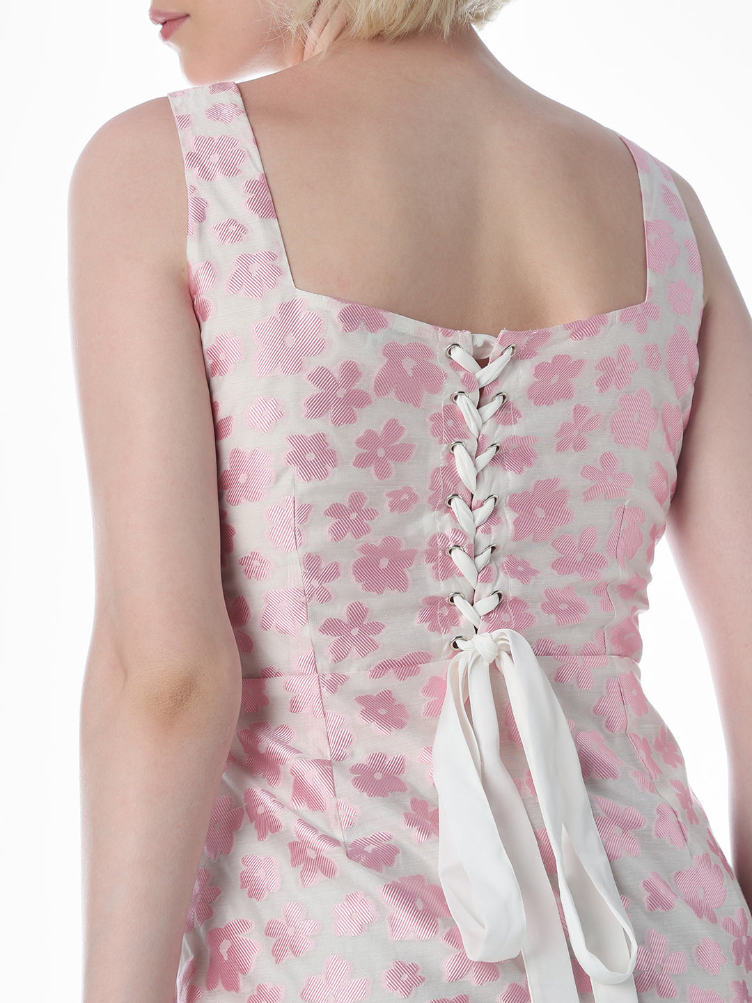 Pink Floral Jacquard Mini Dress