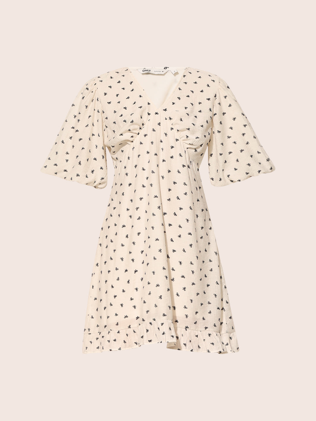 White Printed Puff Sleeves Dress