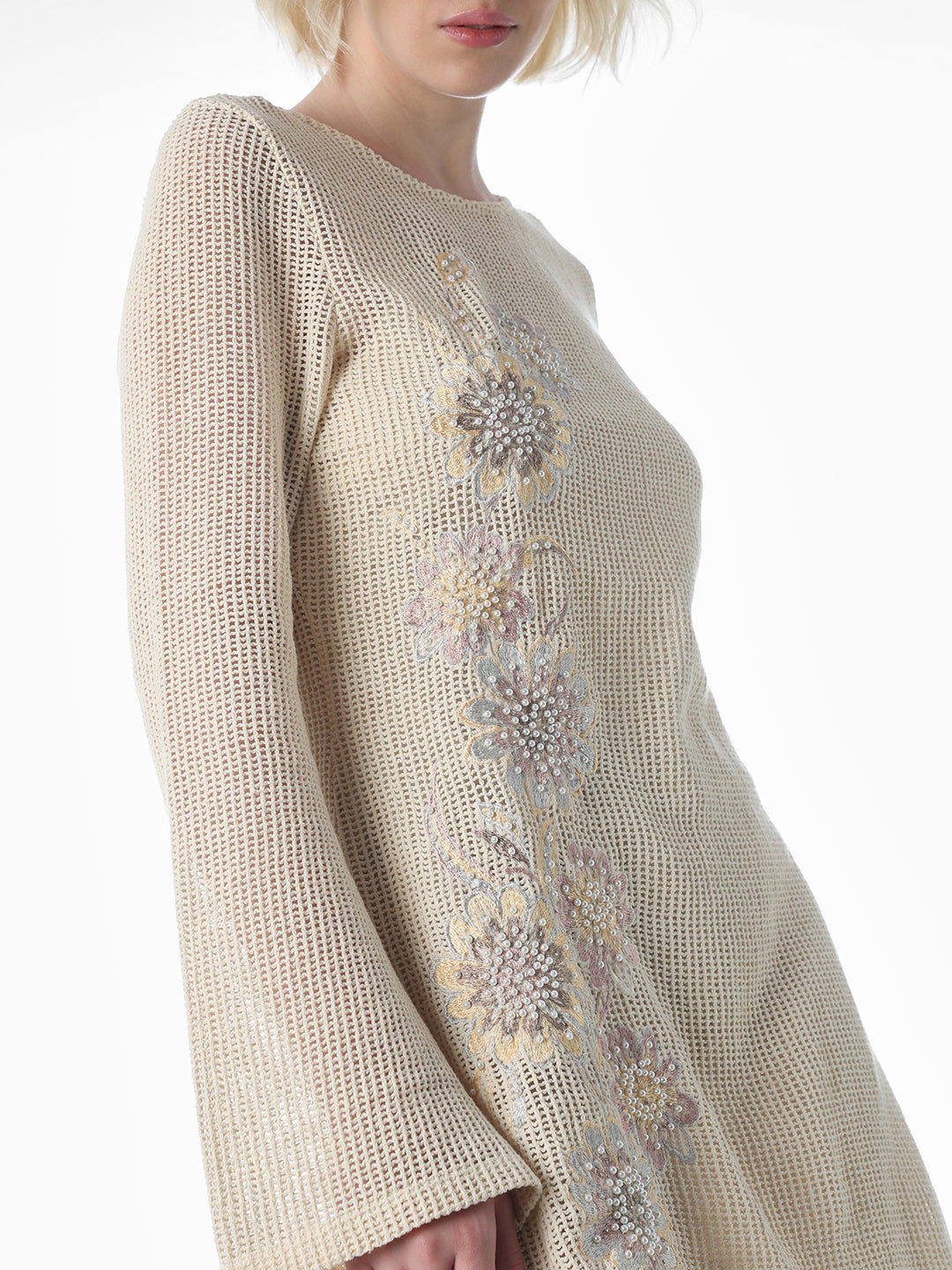 Cream Sheer Knit Mini Dress