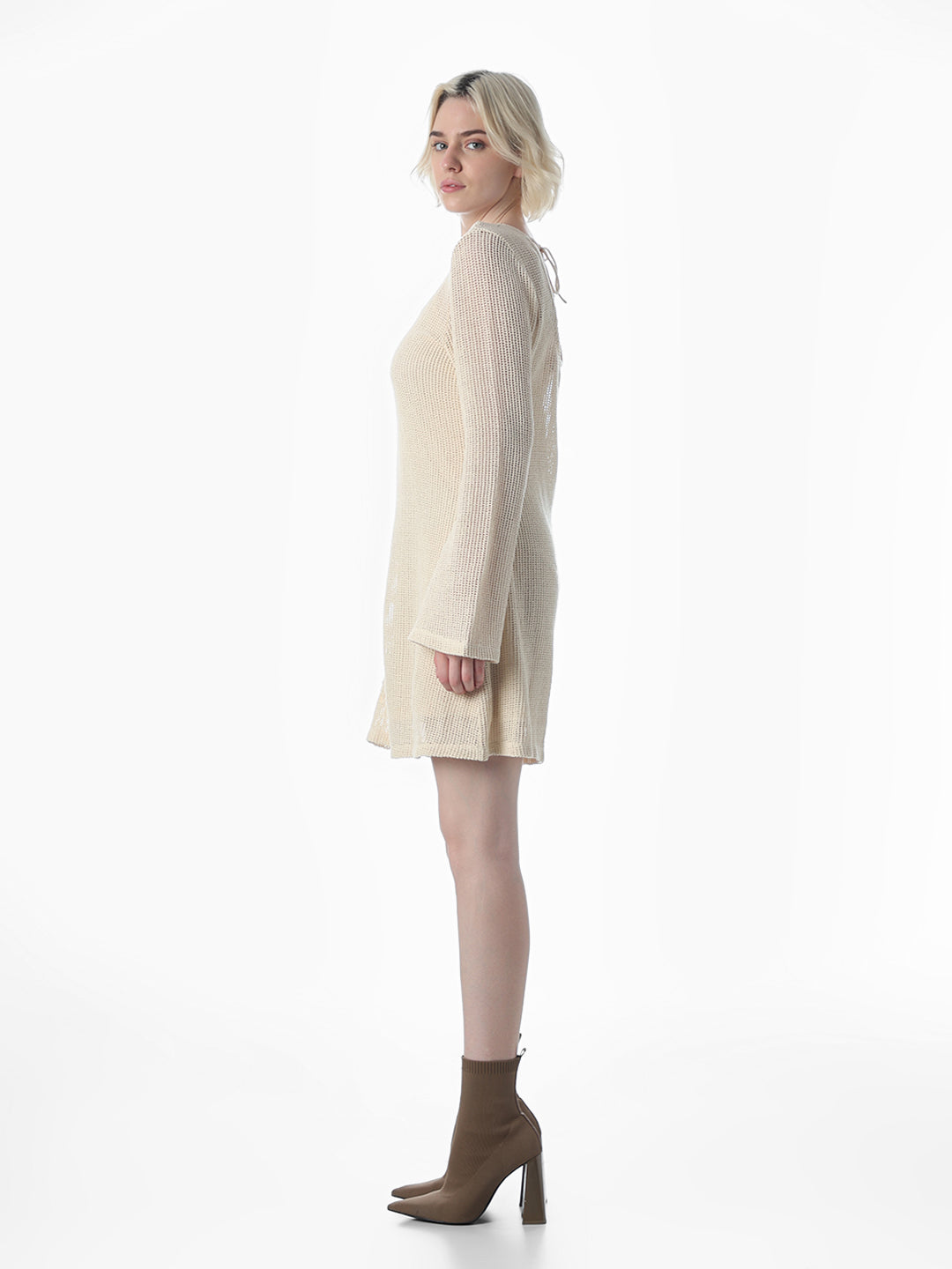 Cream Sheer Knit Mini Dress