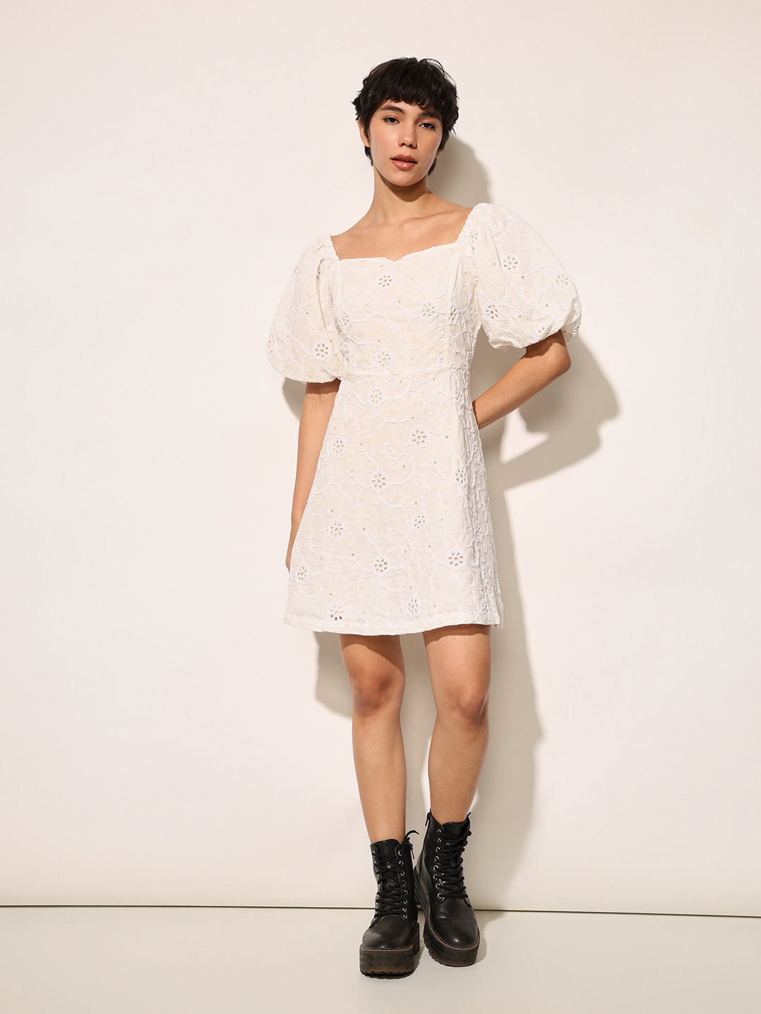 White Embroidered Cotton Dress