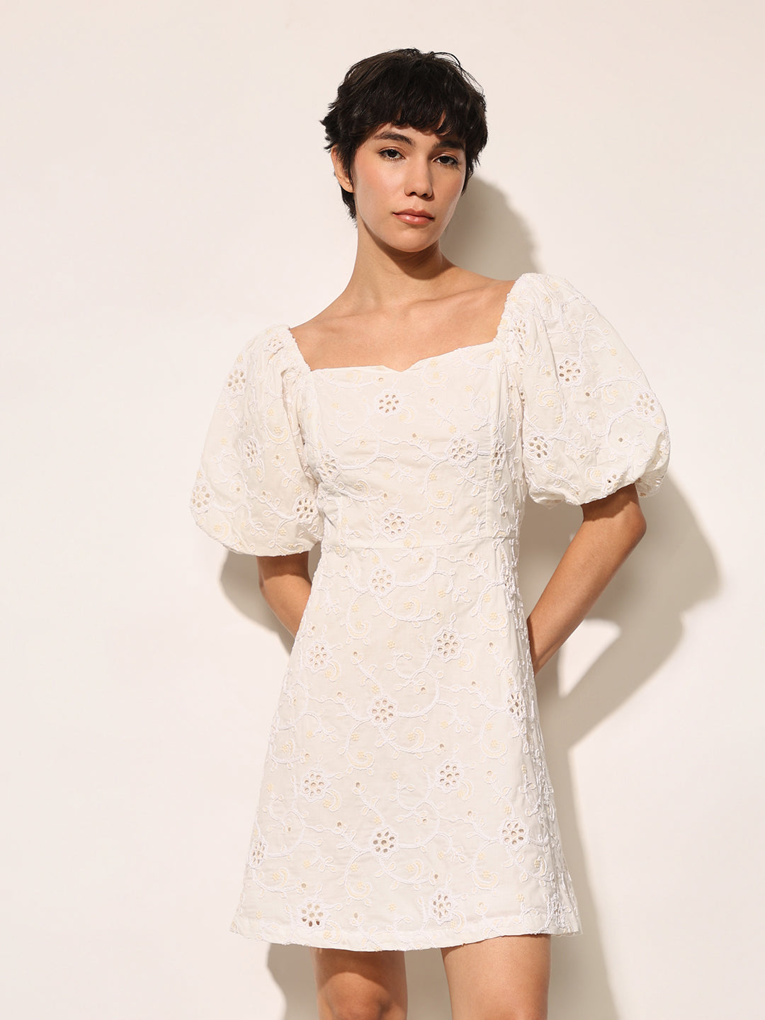 White Embroidered Cotton Dress