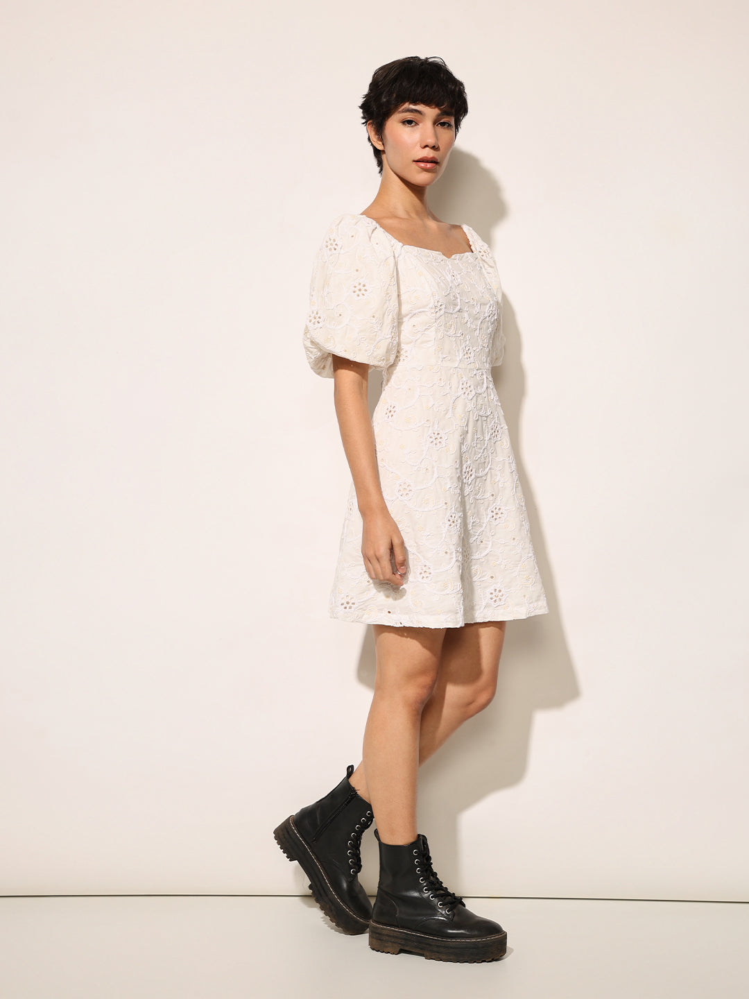 White Embroidered Cotton Dress