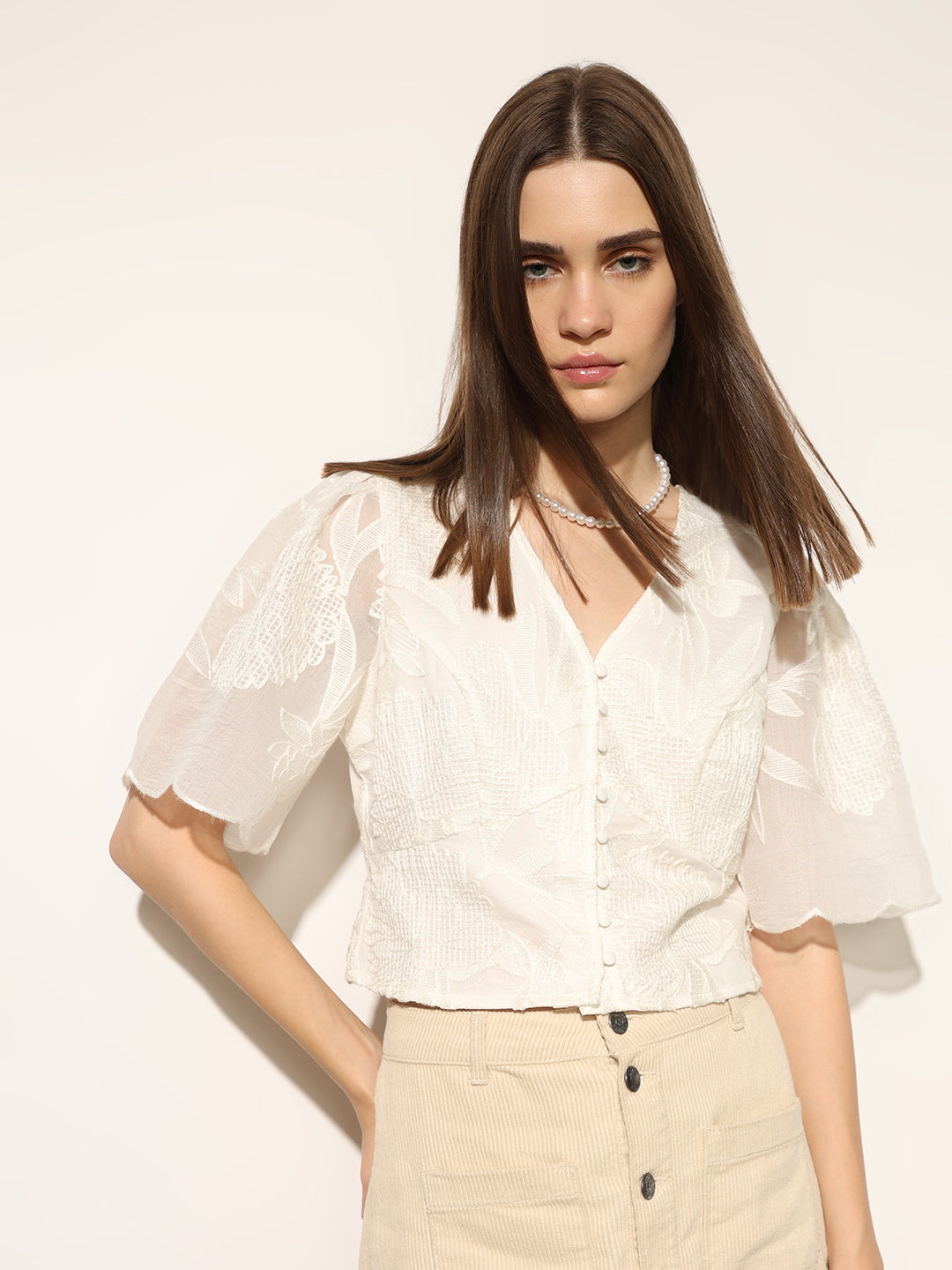 White Floral Embroidered Top